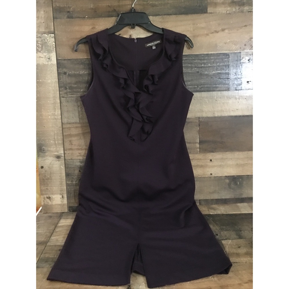 Adrienne Vittadini Purple Ruffled Dress Women 8 Stretch Slit Party Whimsy Event